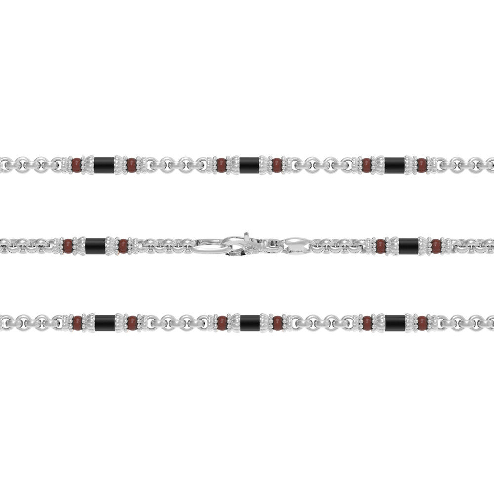 Цепь из белого золота c ониксом и кораллом