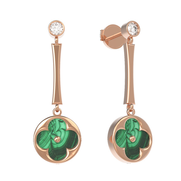 Серьги из золота c фианитом и малахитом