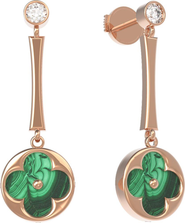 Серьги из золота c фианитом и малахитом