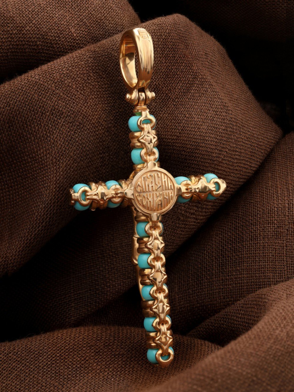 Крест из золота c бирюзой