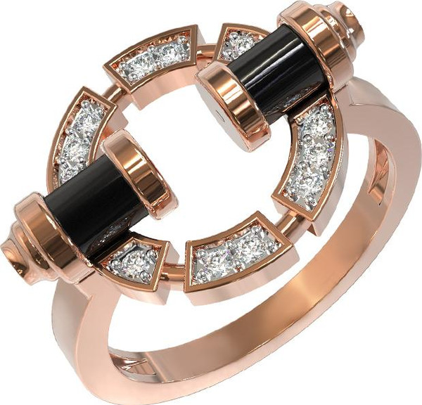 Кольцо из золота c бриллиантами и ониксом