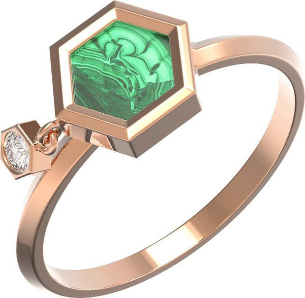 Кольцо из золота c бриллиантами и малахитом