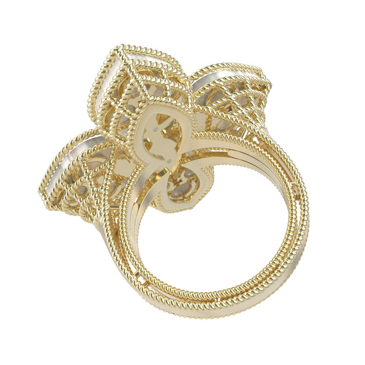 Кольцо из лимонного золота c бриллиантами и перламутром