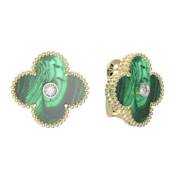 Серьги из лимонного золота c бриллиантами и малахитом