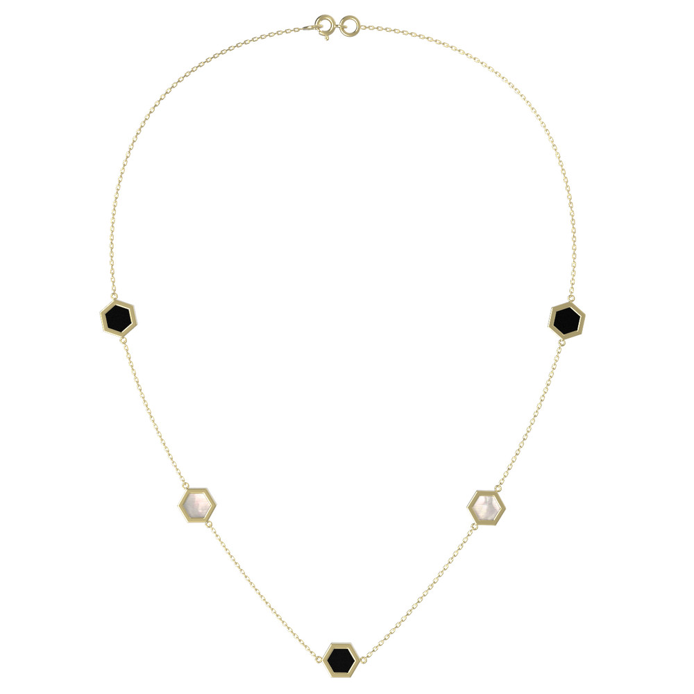 Колье из лимонного золота c ониксом и перламутром