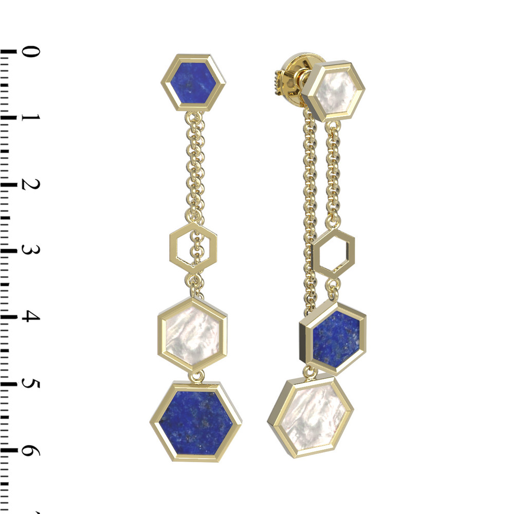 Серьги из лимонного золота c лазуритом и перламутром