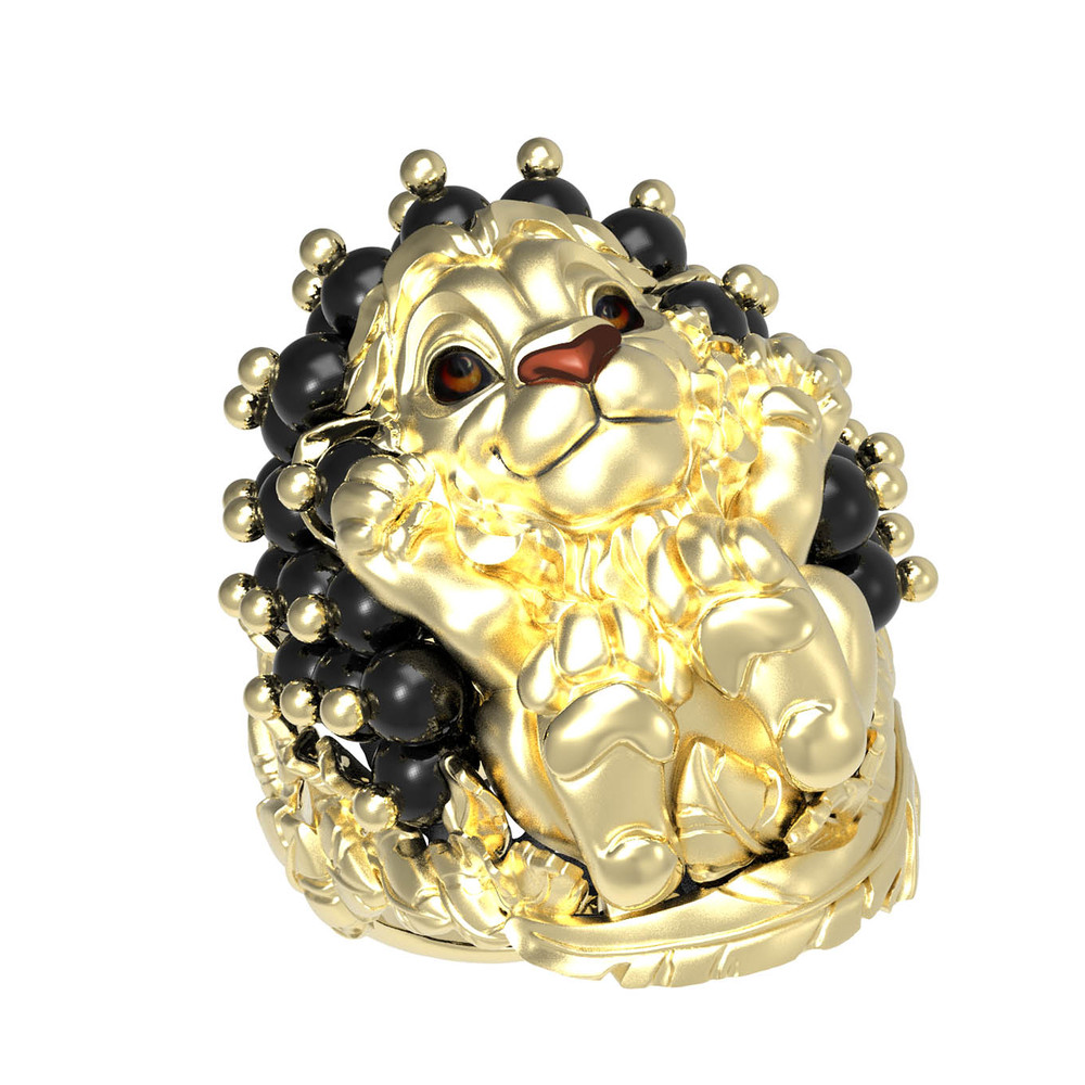 Кольцо из лимонного золота c эмалью и ониксом