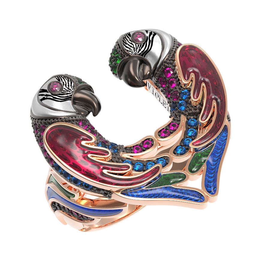 Кольцо из золота c эмаль и фианитом