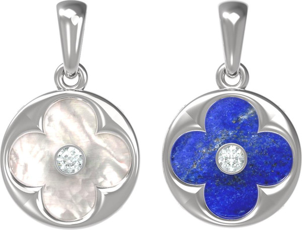 Подвеска из белого золота c бриллиантами, лазуритом и перламутром