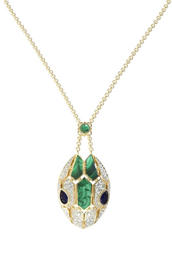 Колье из лимонного золота c бриллиантами, сапфиром и малахитом