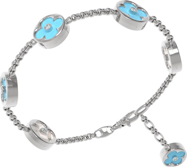 Браслет из белого золота c бриллиантами, бирюзой и перламутром