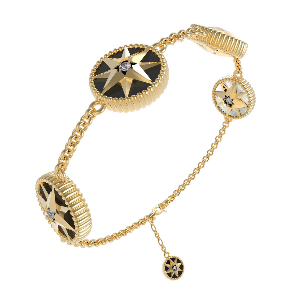 Браслет из лимонного золота c фианитом, ониксом и перламутром