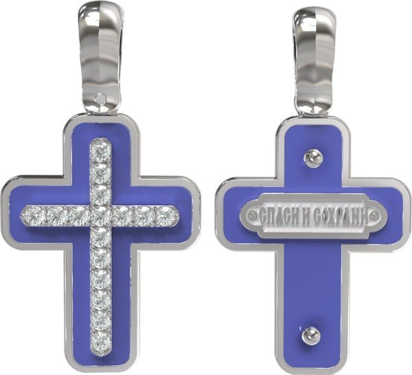 Крест из белого золота c эмалью и бриллиантами