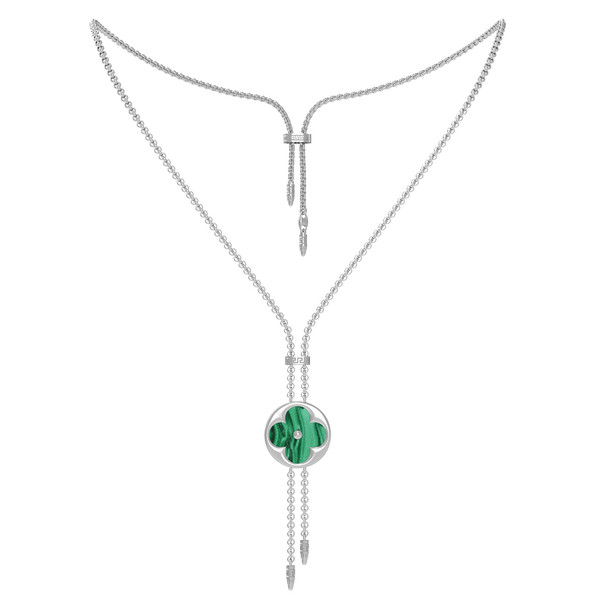 Колье из белого золота c малахитом и перламутром