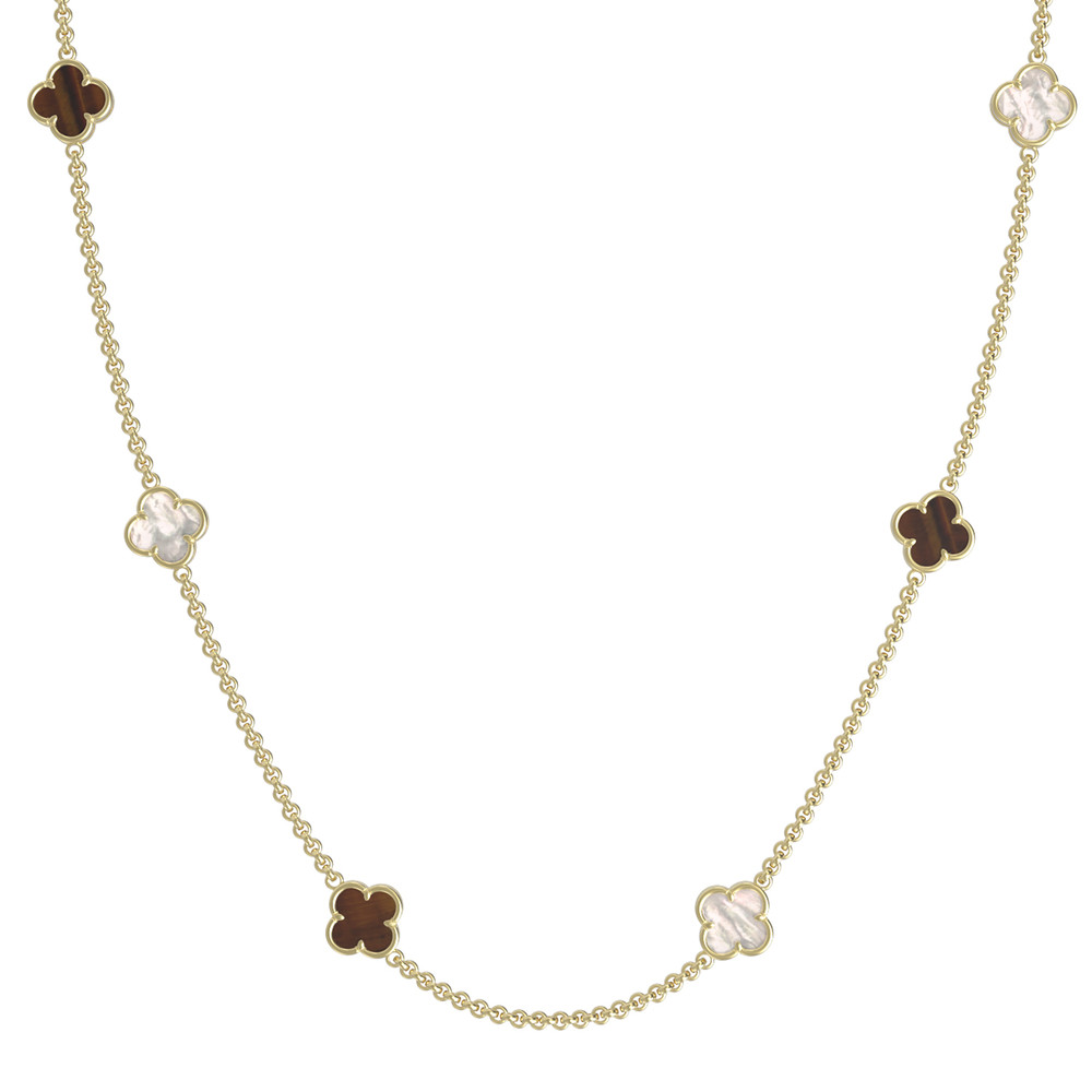 Колье из лимонного золота c тигровым глазом и перламутром