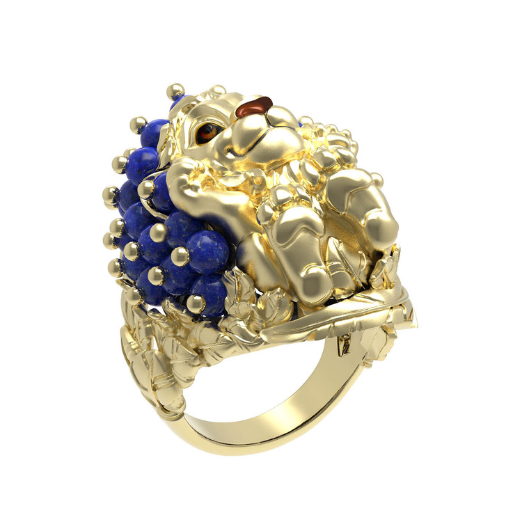 Кольцо из лимонного золота c эмаль и лазуритом
