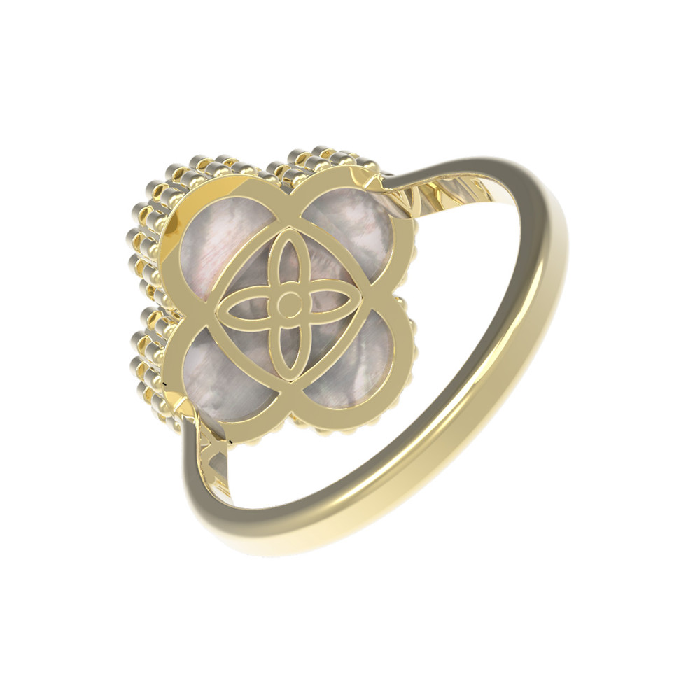 Кольцо из лимонного золота c бриллиантами и перламутром