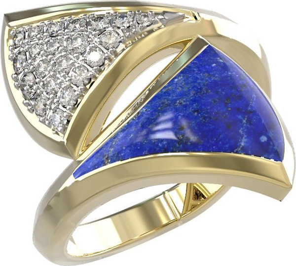 Кольцо из лимонного золота c бриллиантами и лазуритом