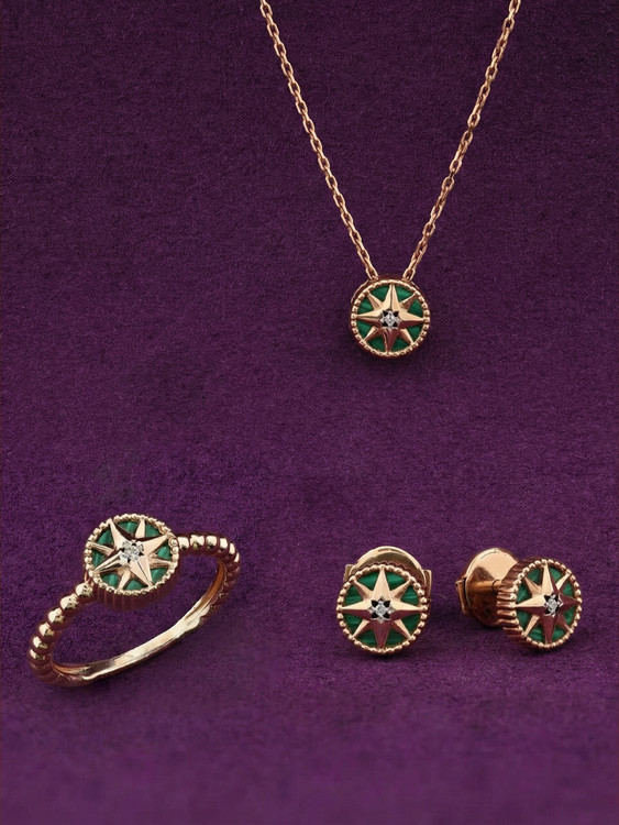 Серьги из золота c бриллиантами и малахитом