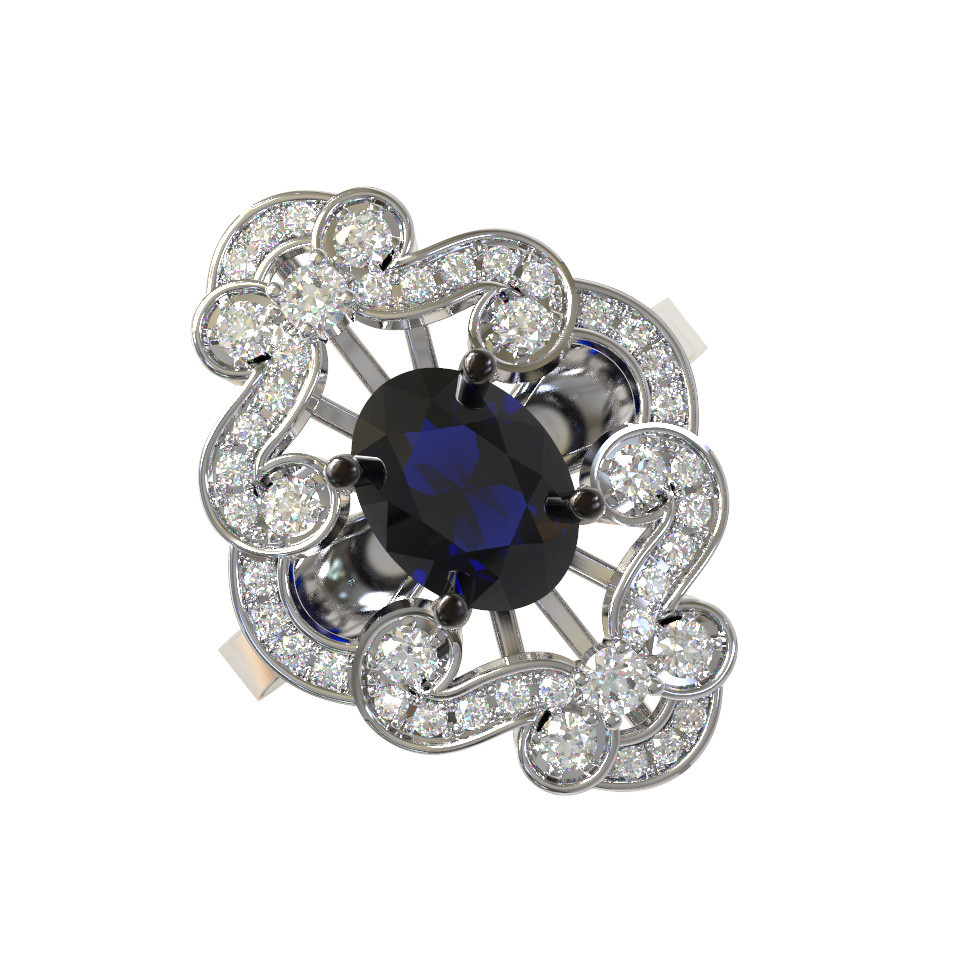 Кольцо из белого золота c бриллиантами и сапфиром