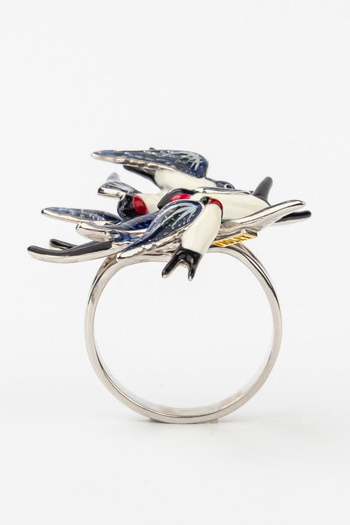 Кольцо из белого золота c эмаль