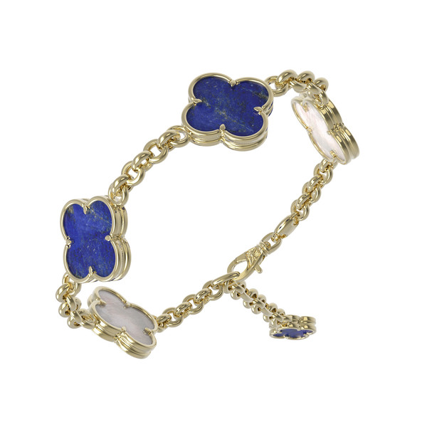 Браслет из лимонного золота c лазуритом и перламутром