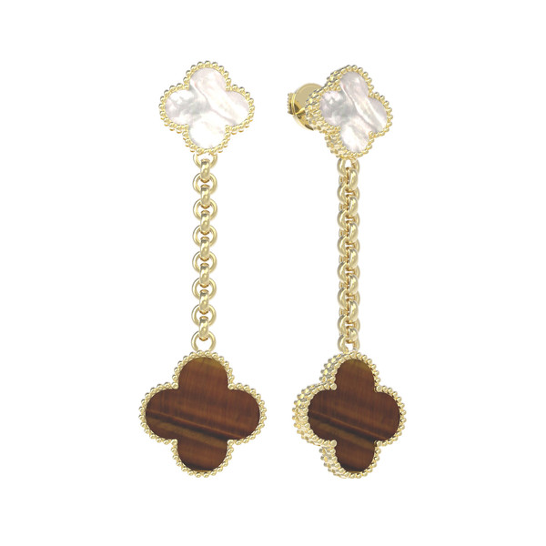 Серьги из лимонного золота c тигровым глазом и перламутром