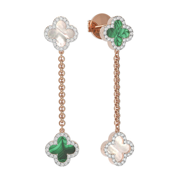 Серьги из золота c бриллиантами, малахитом и перламутром