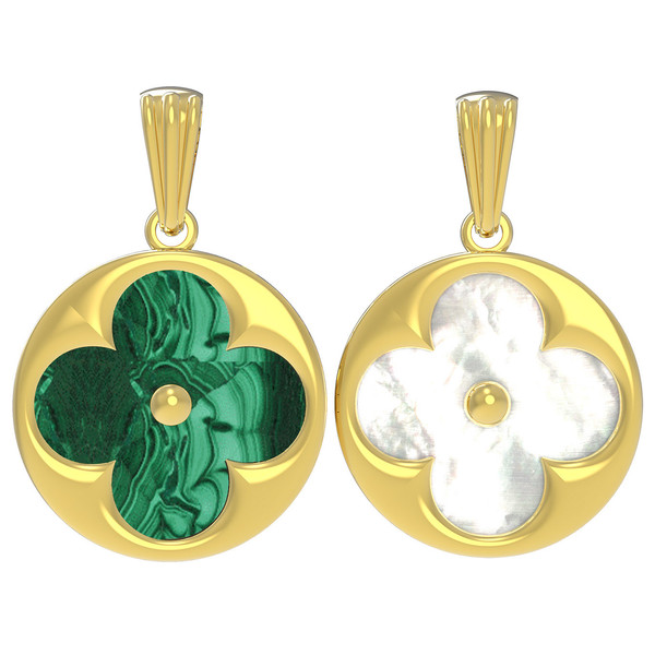 Подвеска из лимонного золота c малахитом и перламутром