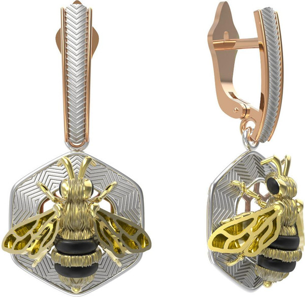 Серьги из золота c эмаль , ониксом и эмалью