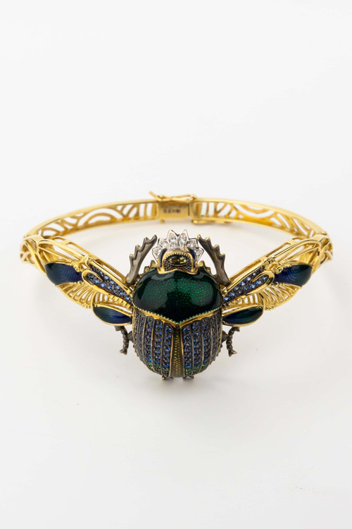 Браслет из лимонного золота c эмаль , фианитом, турмалином и эмалью