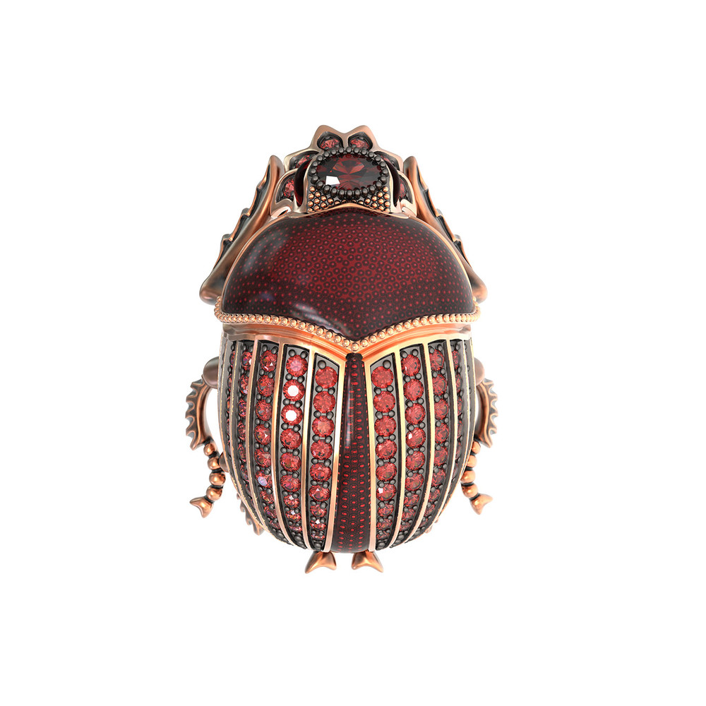 Брошь из золота c эмаль , фианитом и гранатом