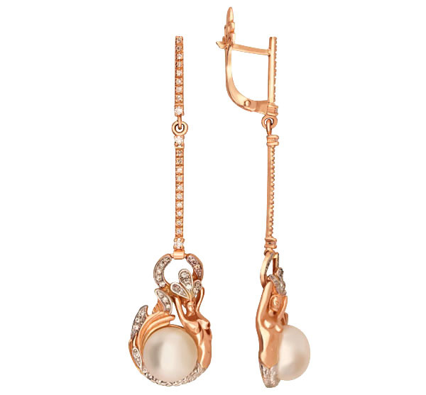 Серьги из золота c бриллиантами и жемчугом