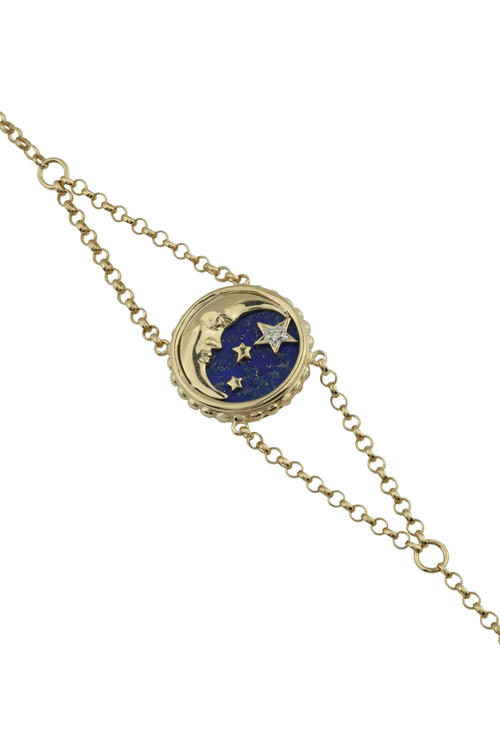 Браслет из лимонного золота c бриллиантами, лазуритом и перламутром