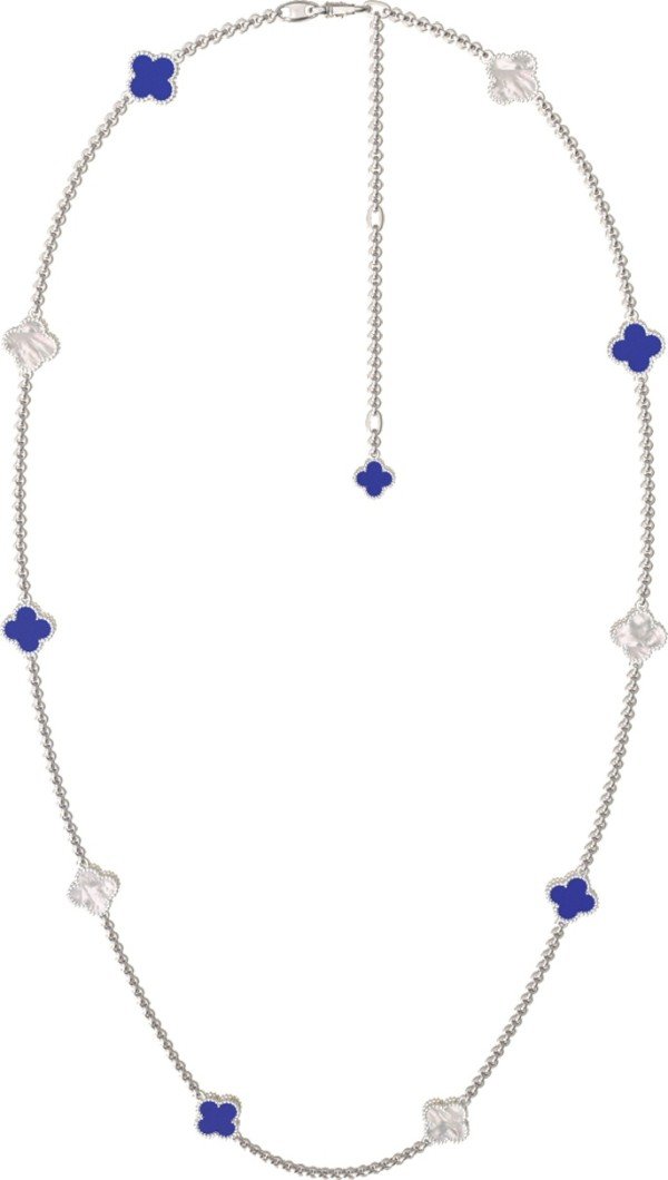 Колье из белого золота c лазуритом и перламутром