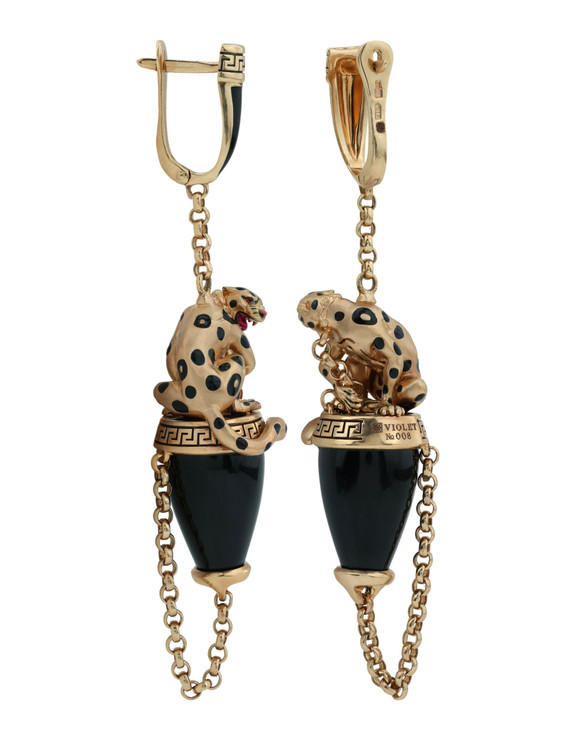 Серьги из золота c эмаль и ониксом