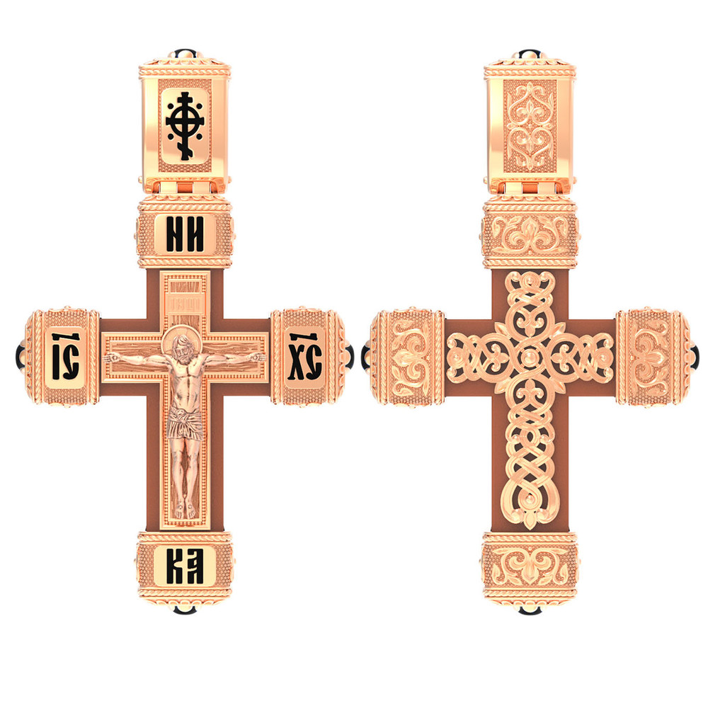 Крест из золота c эмаль , ониксом и деревом груши