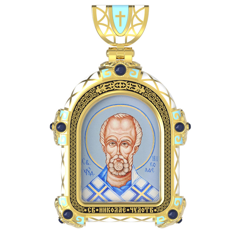 Образок из лимонного золота c эмаль , иконописью и темперой