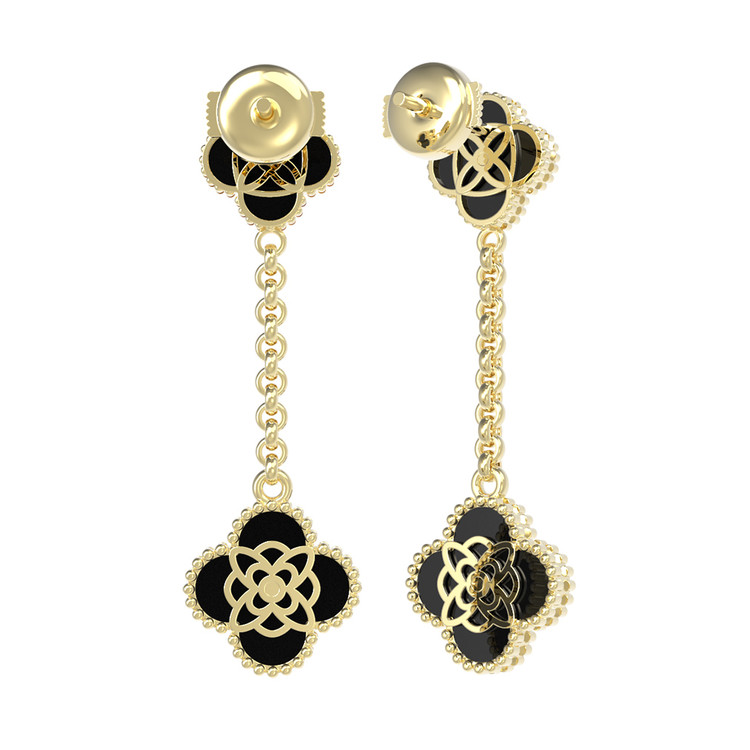 Серьги из лимонного золота c бриллиантами и ониксом