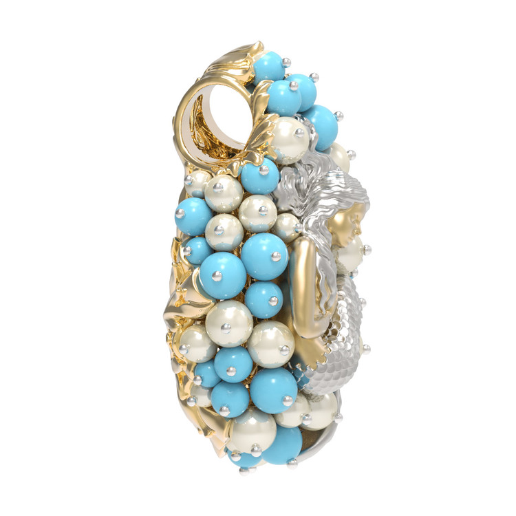 Подвеска из лимонного золота c жемчугом и бирюзой
