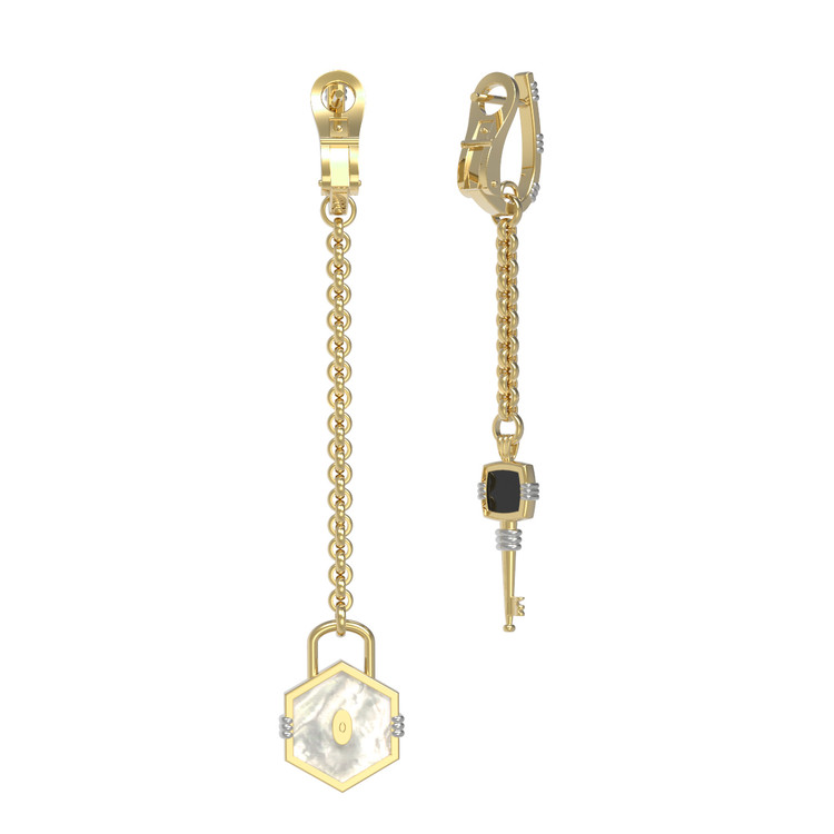 Серьги из лимонного золота c ониксом и перламутром