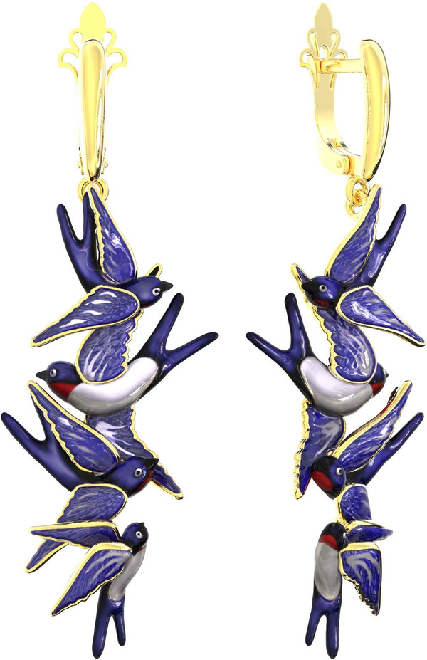 Серьги из лимонного золота c эмаль