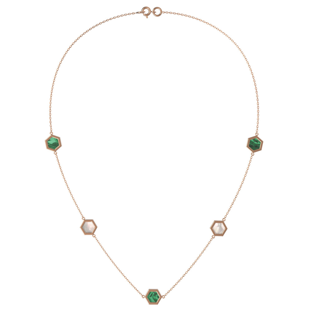 Колье из золота c малахитом и перламутром