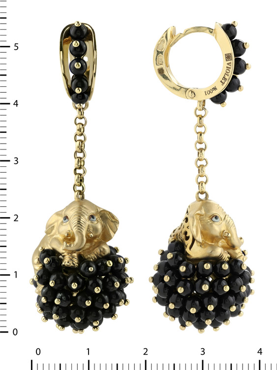 Серьги из лимонного золота c эмаль и ониксом