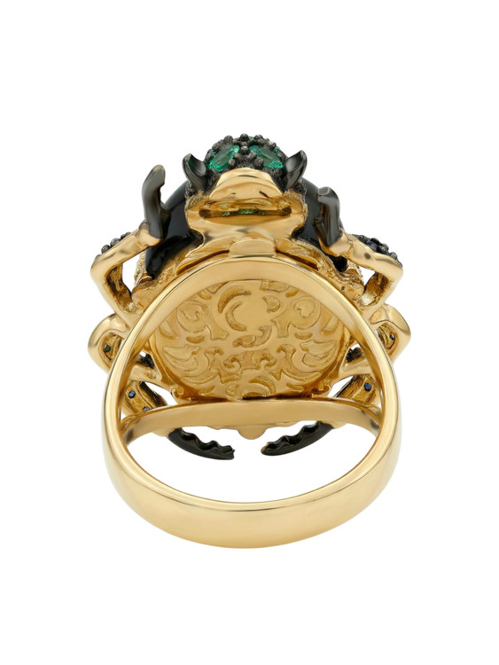 Кольцо из лимонного золота c бриллиантами, сапфиром, изумрудом и ониксом