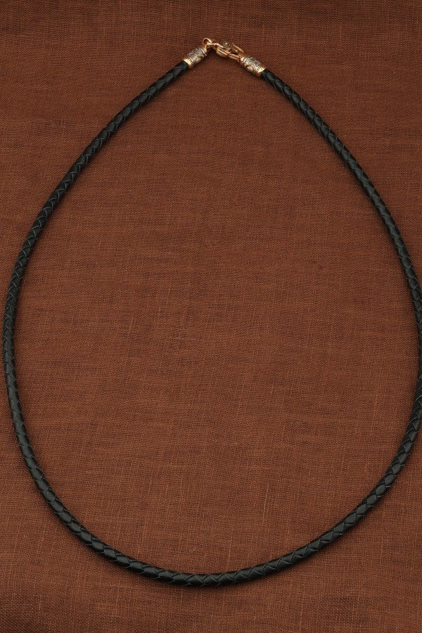 Гайтан из золота c кожаным шнурком