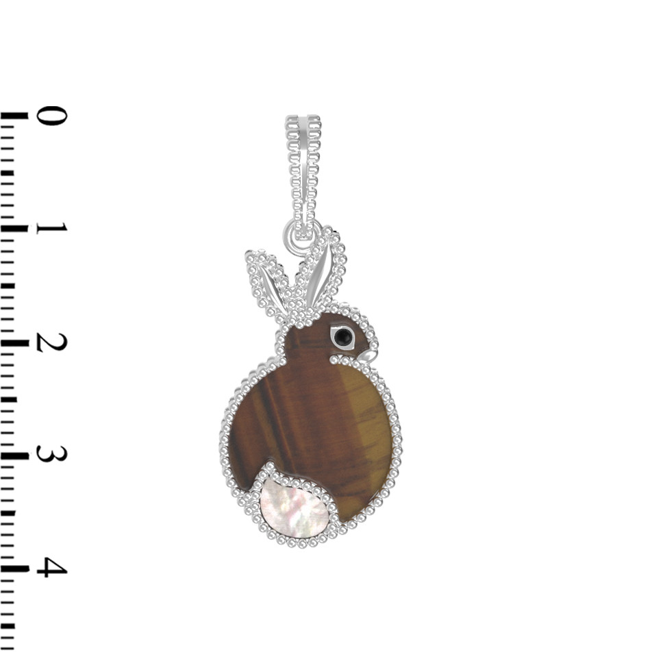 Подвеска из белого золота c эмаль , тигровым глазом и перламутром