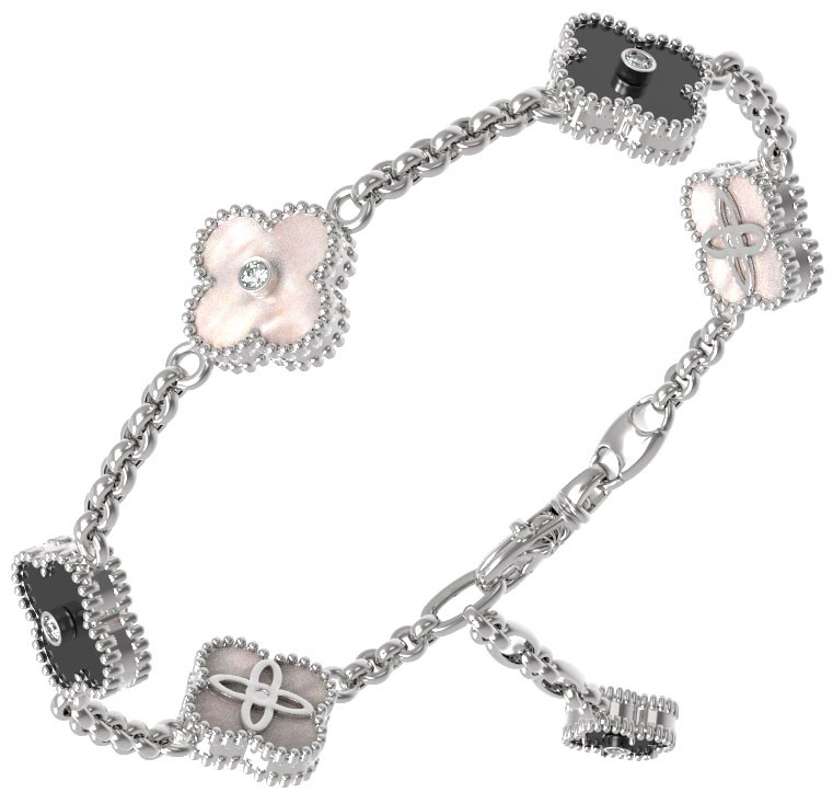 Браслет из белого золота c бриллиантами, ониксом и перламутром