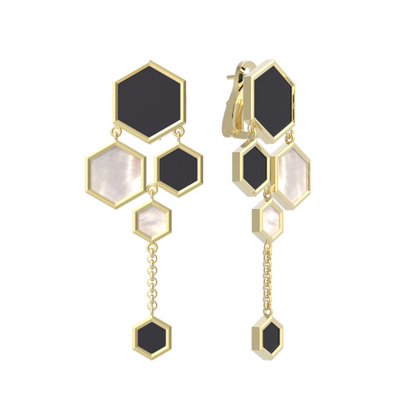 Серьги из лимонного золота c ониксом и перламутром