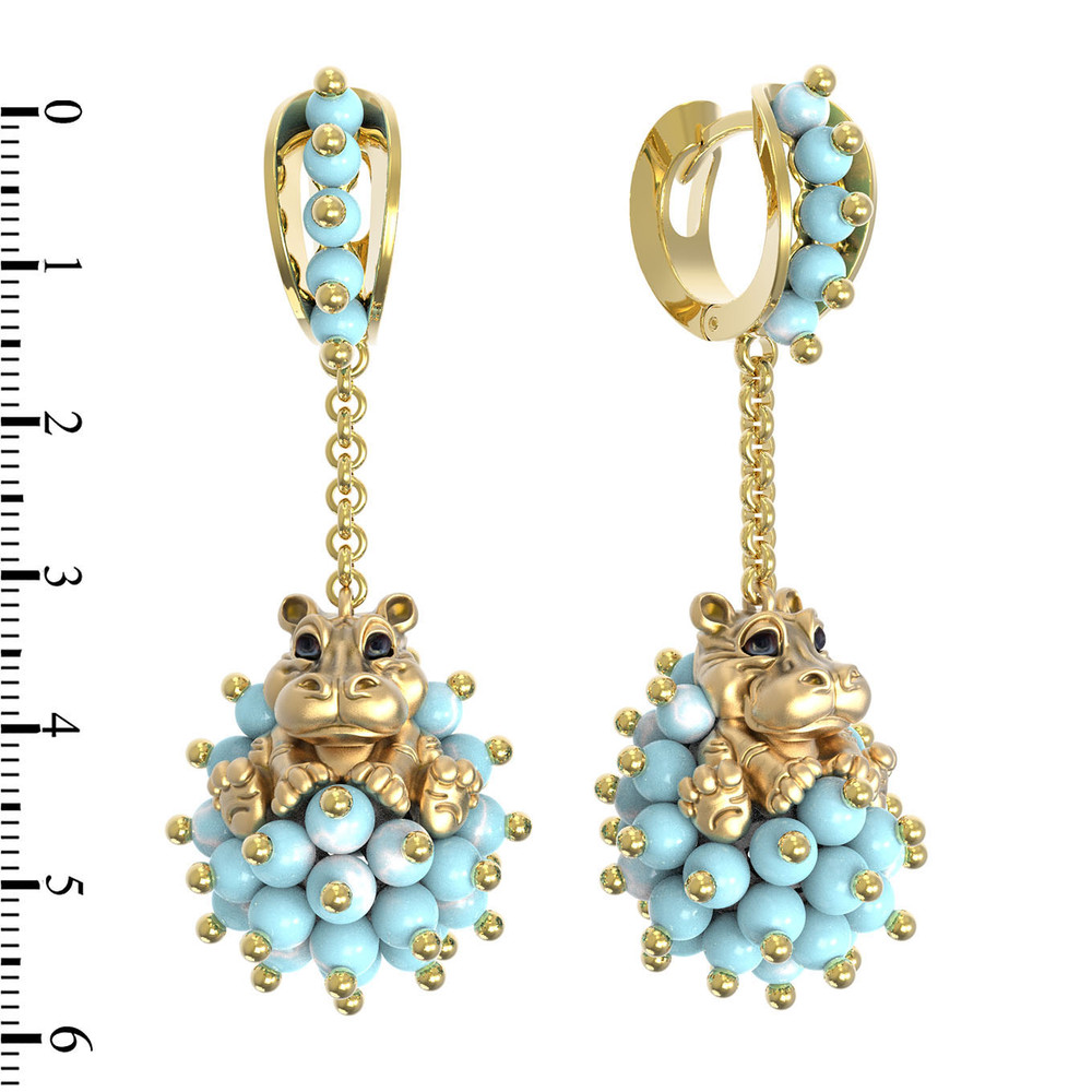 Серьги из лимонного золота c эмаль и бирюзой